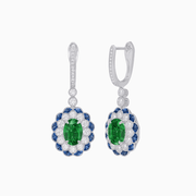 Art Deco Inspired Floral Drop Earrings with French Cut Gemstones and Diamond Halo - Shahin Jewelry