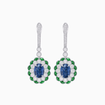 Load image into Gallery viewer, Art Deco Inspired Floral Drop Earrings with French Cut Gemstones and Diamond Halo - Shahin Jewelry
