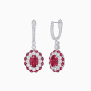 Art Deco Inspired Floral Drop Earrings with French Cut Gemstones and Diamond Halo - Shahin Jewelry