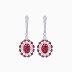 Load image into Gallery viewer, Art Deco Inspired Floral Drop Earrings with French Cut Gemstones and Diamond Halo - Shahin Jewelry
