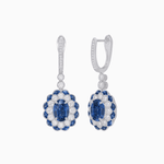 Load image into Gallery viewer, Art Deco Inspired Floral Drop Earrings with French Cut Gemstones and Diamond Halo - Shahin Jewelry
