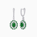 Load image into Gallery viewer, Art Deco Inspired Floral Drop Earrings with French Cut Gemstones and Diamond Halo - Shahin Jewelry
