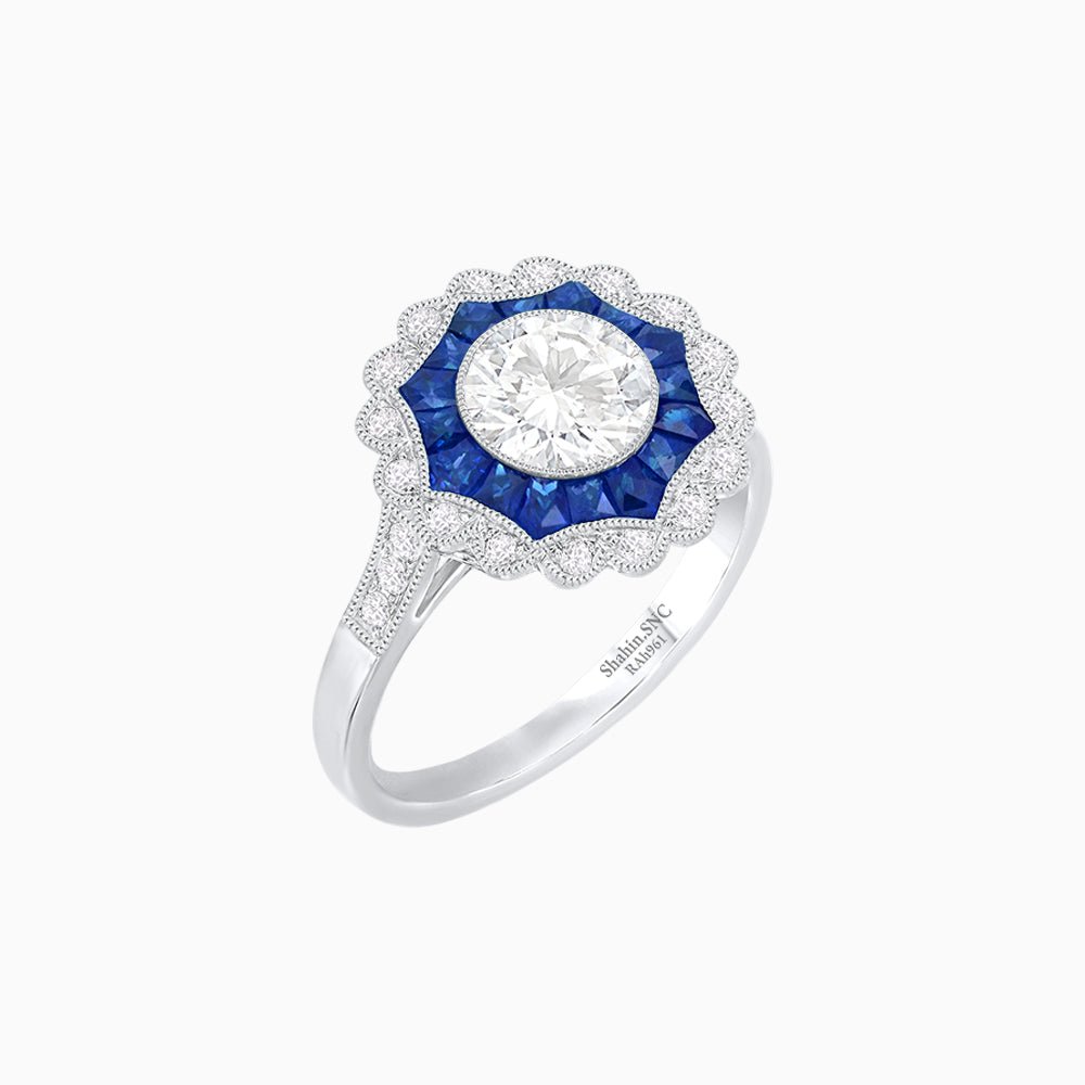 Art Deco Inspired floral Ring with Diamonds - Shahin Jewelry