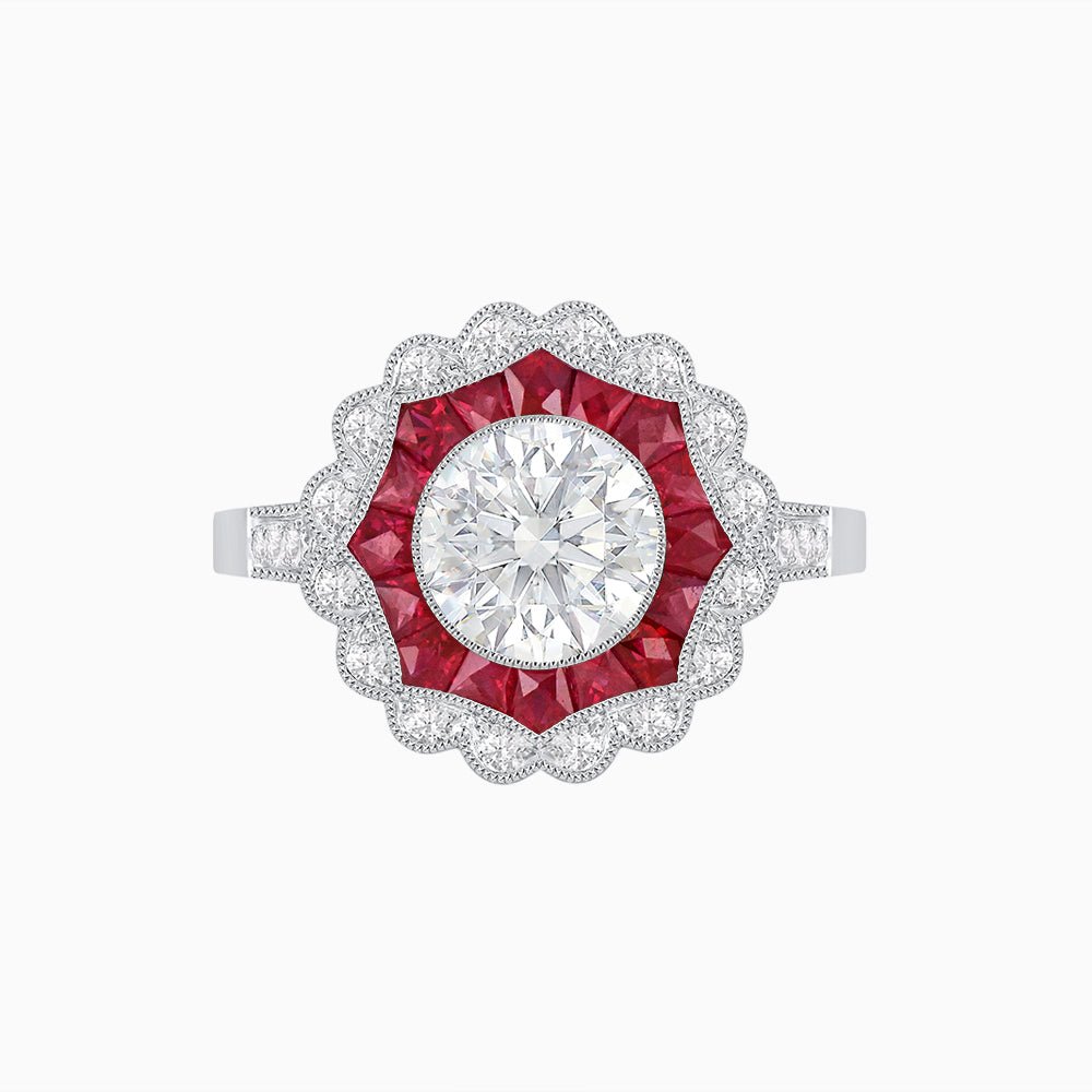 Art Deco Inspired floral Ring with Diamonds - Shahin Jewelry