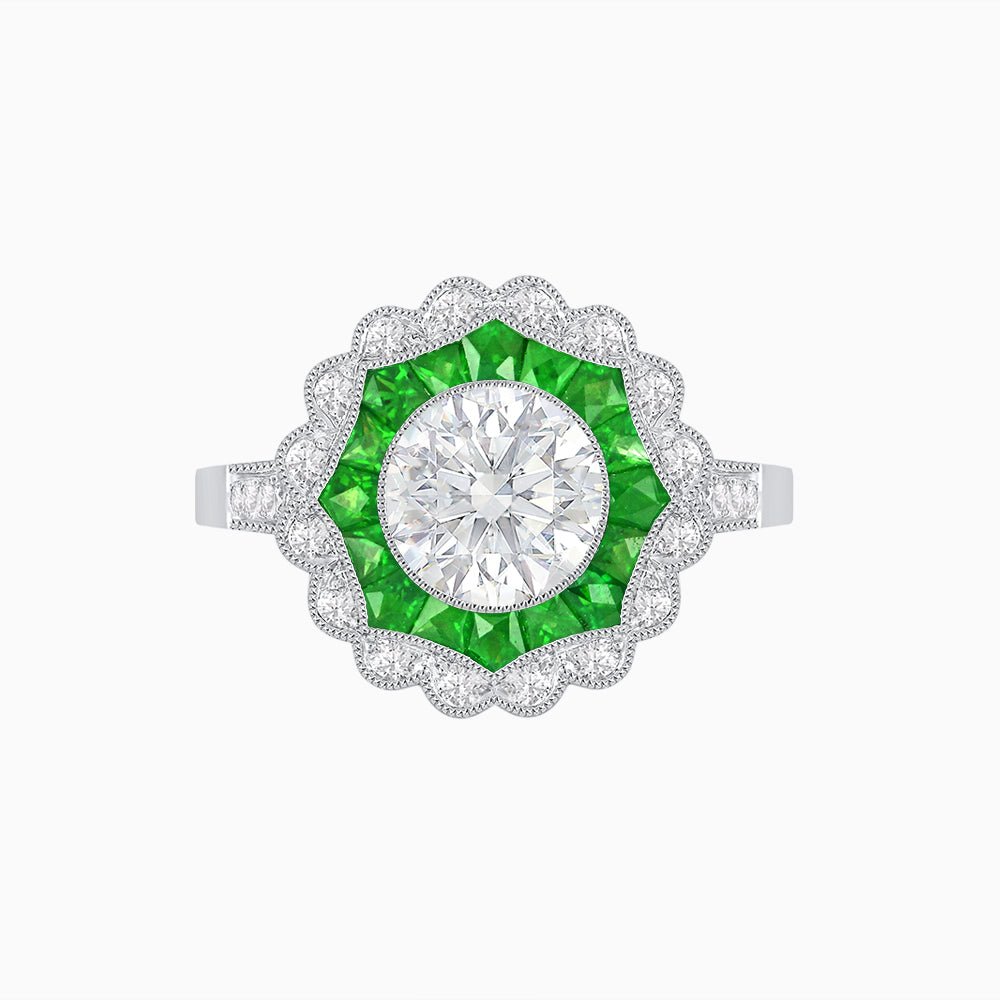 Art Deco Inspired floral Ring with Diamonds - Shahin Jewelry