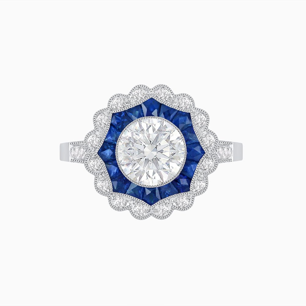 Art Deco Inspired floral Ring with Diamonds - Shahin Jewelry