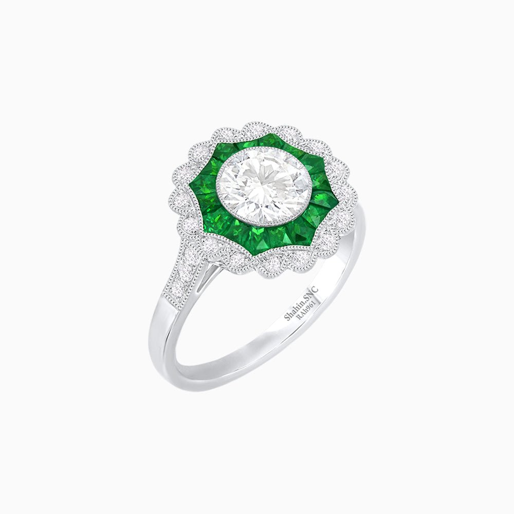 Art Deco Inspired floral Ring with Diamonds - Shahin Jewelry