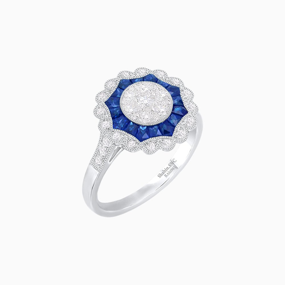 Art Deco Inspired floral Ring with Diamonds in Illusion Setting - Shahin Jewelry