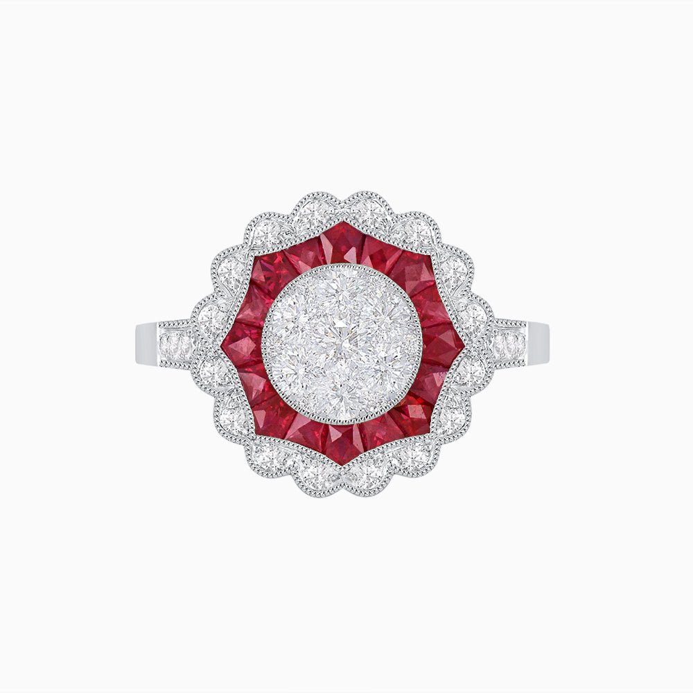 Art Deco Inspired floral Ring with Diamonds in Illusion Setting - Shahin Jewelry