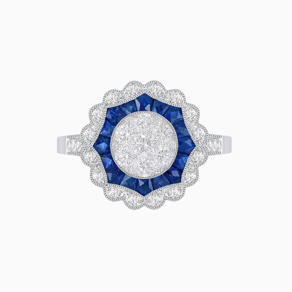 Art Deco Inspired floral Ring with Diamonds in Illusion Setting - Shahin Jewelry