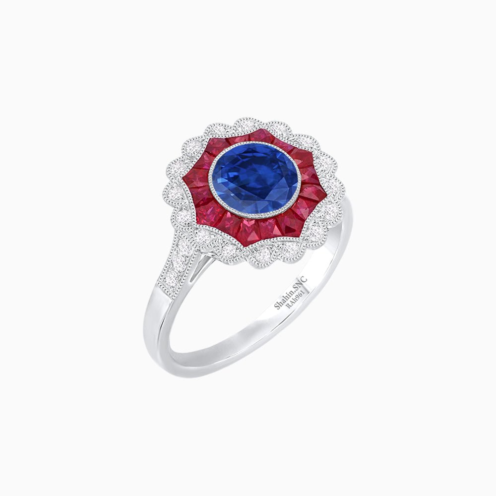 Art Deco Inspired floral Ring with Gemstone - Shahin Jewelry