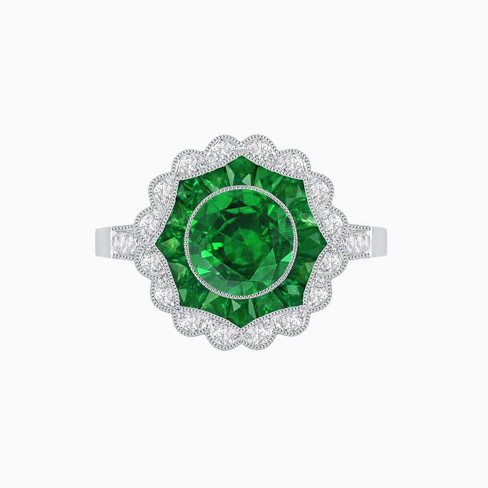 Art Deco Inspired floral Ring with Gemstone - Shahin Jewelry