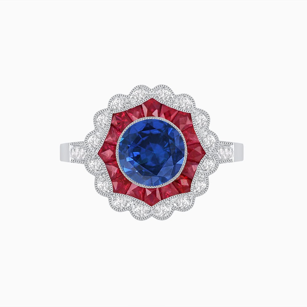 Art Deco Inspired floral Ring with Gemstone - Shahin Jewelry