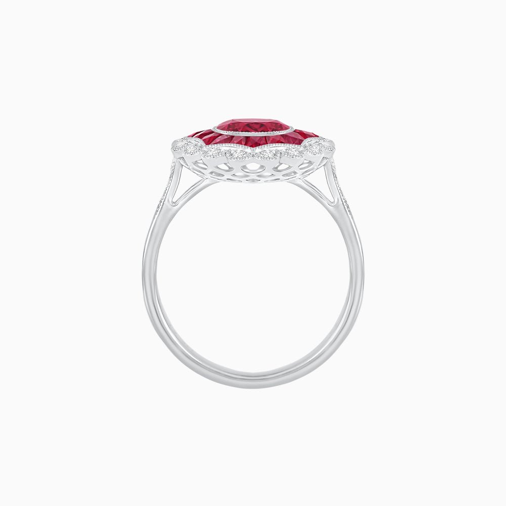 Art Deco Inspired floral Ring with Gemstone - Shahin Jewelry