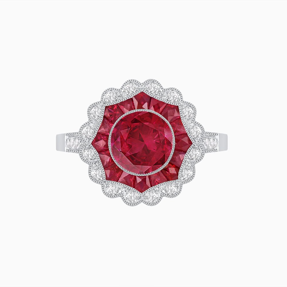 Art Deco Inspired floral Ring with Gemstone - Shahin Jewelry