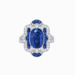 Load image into Gallery viewer, Art Deco - Inspired Flourish Cocktail Ring with Blue Sapphire &amp; Diamond in 18K White Gold - Shahin Jewelry

