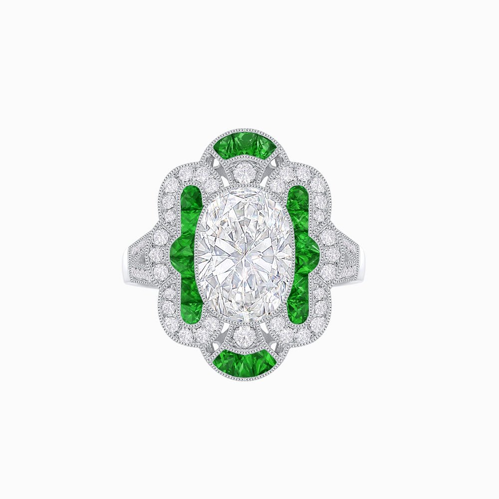 Art Deco Inspired Flourish Cocktail Ring with Diamond - Shahin Jewelry