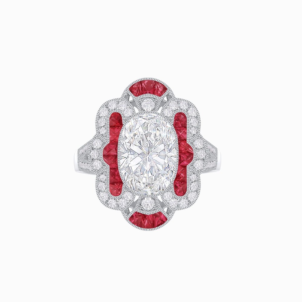 Art Deco Inspired Flourish Cocktail Ring with Diamond - Shahin Jewelry