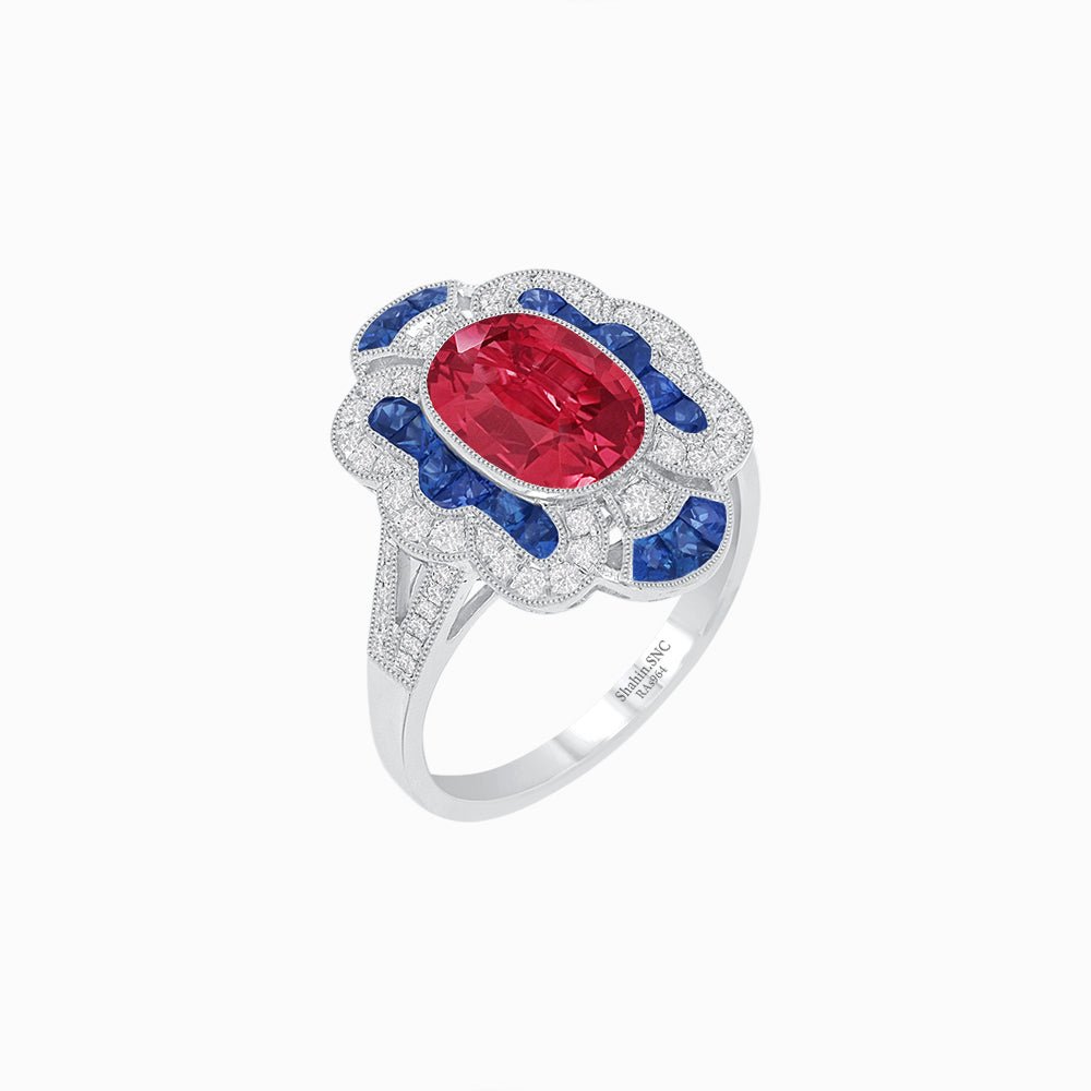 Art Deco Inspired Flourish Cocktail Ring with Gemstone - Shahin Jewelry