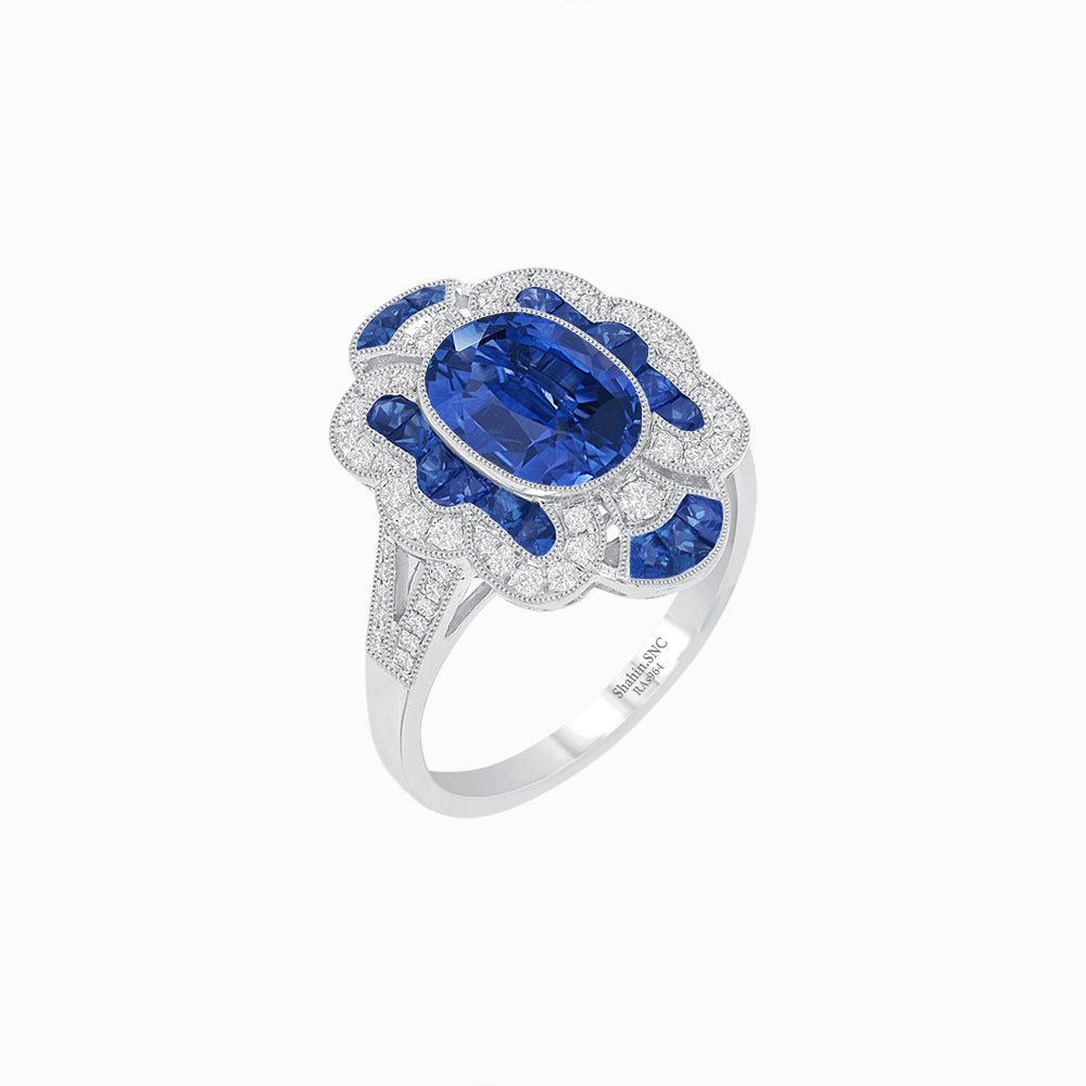 Art Deco Inspired Flourish Cocktail Ring with Gemstone - Shahin Jewelry