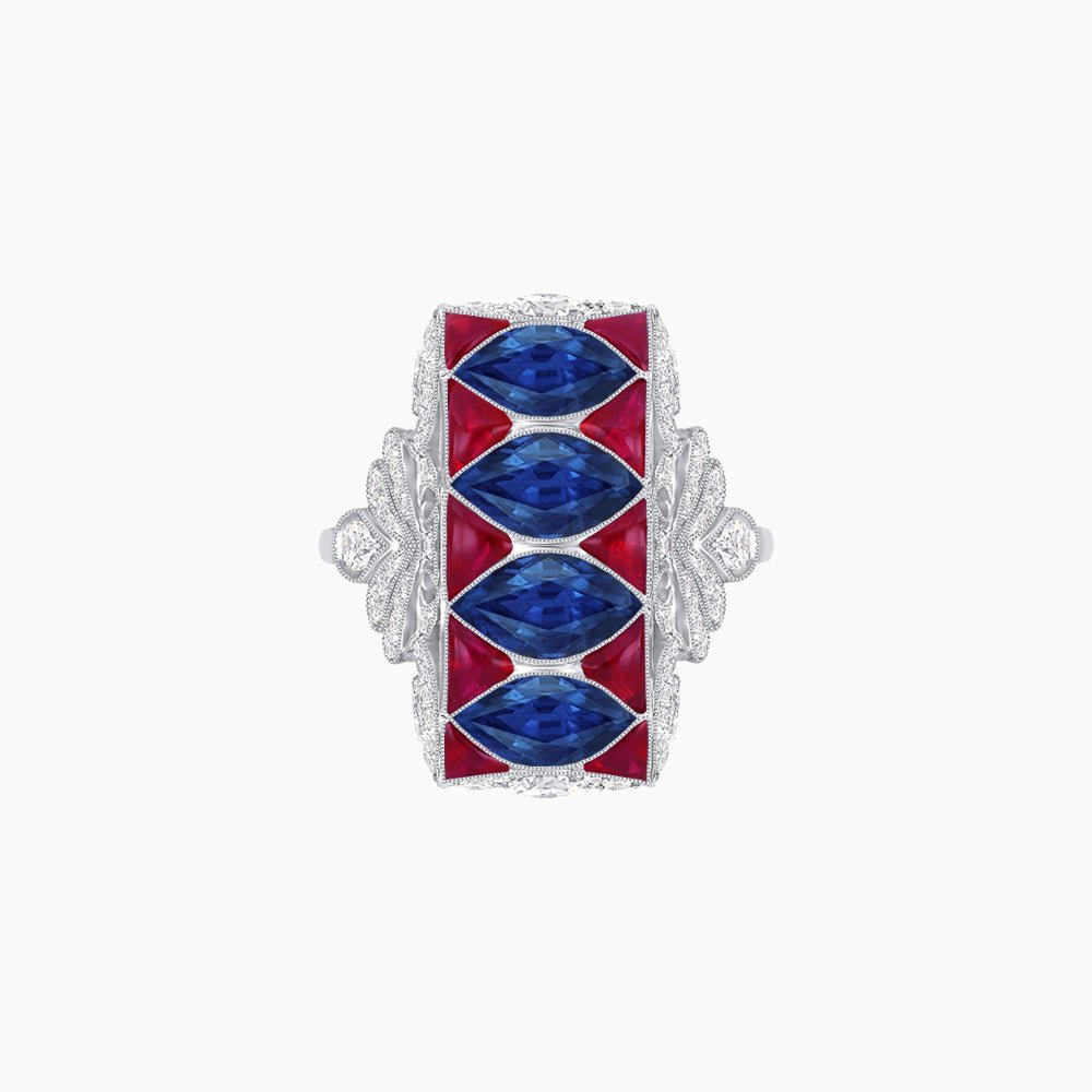 Art Deco Inspired Four-Marquise Geometric Panel Ring - Shahin Jewelry