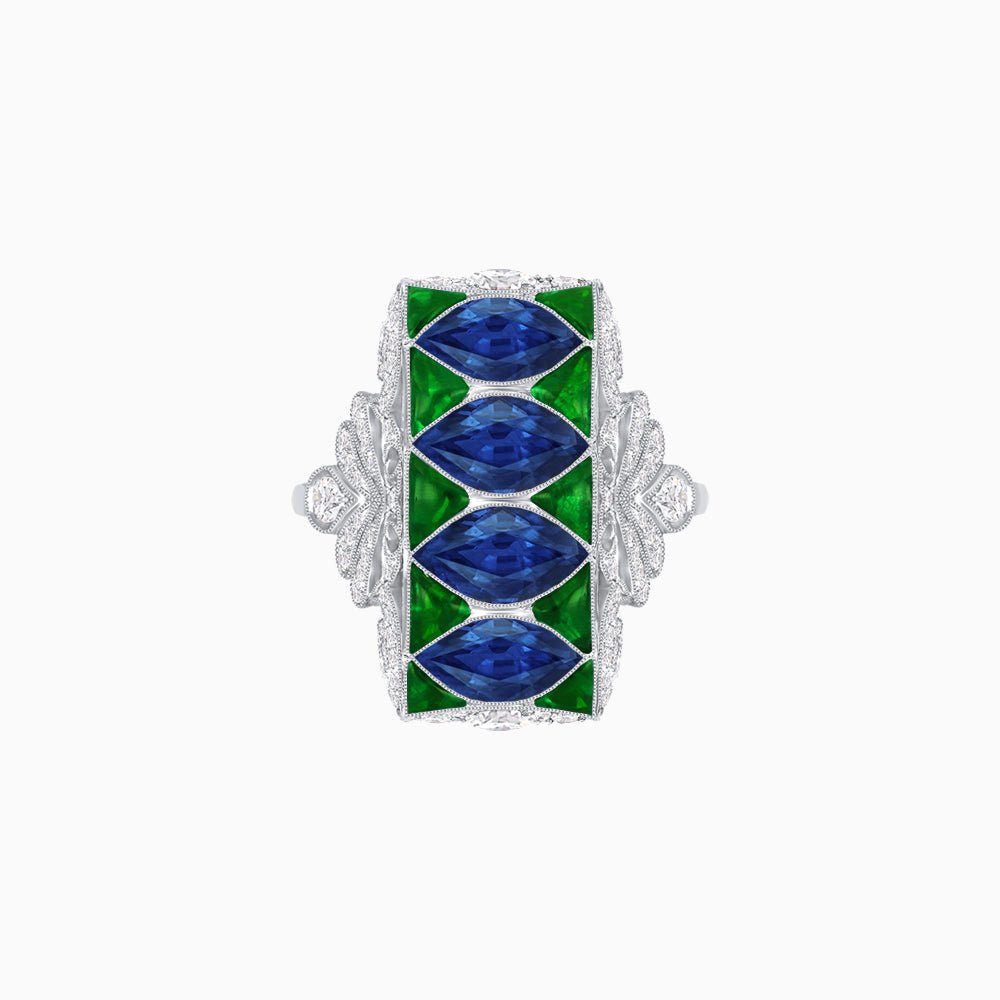 Art Deco Inspired Four-Marquise Geometric Panel Ring - Shahin Jewelry