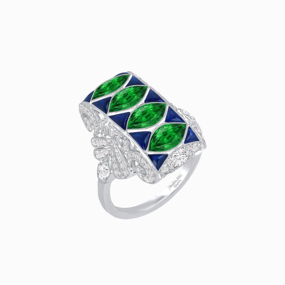 Art Deco Inspired Four-Marquise Geometric Panel Ring - Shahin Jewelry