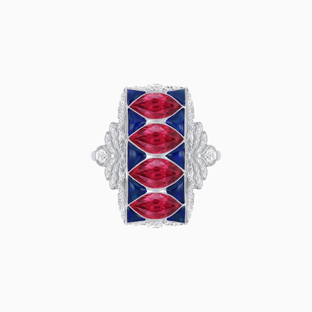 Art Deco Inspired Four-Marquise Geometric Panel Ring - Shahin Jewelry