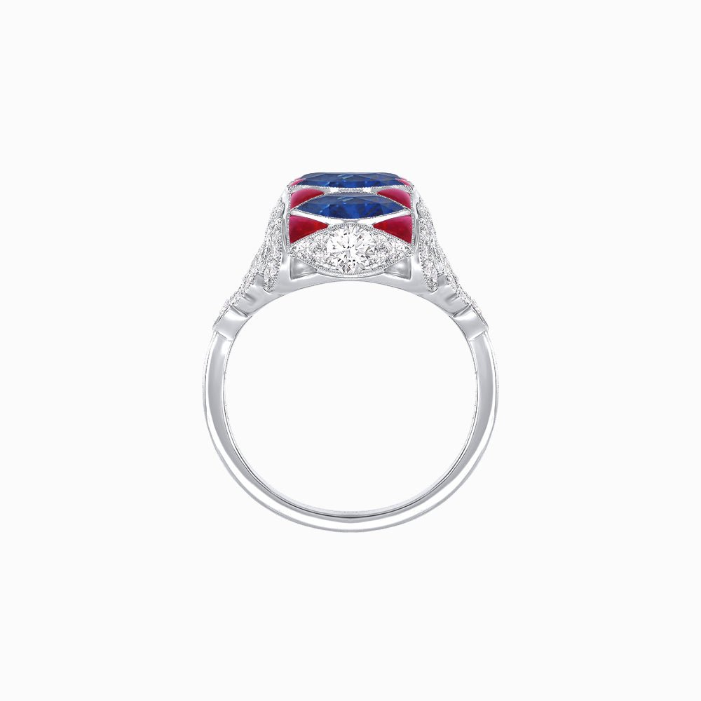 Art Deco Inspired Four-Marquise Geometric Panel Ring - Shahin Jewelry