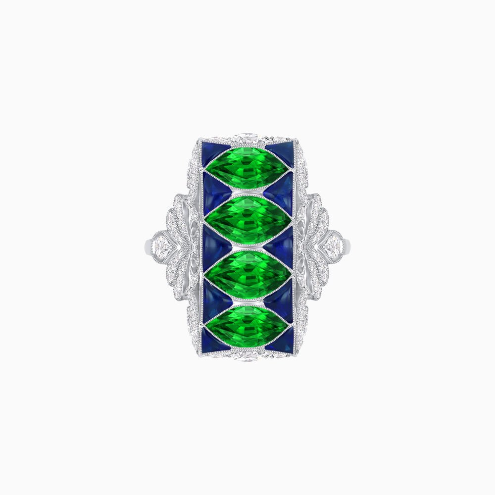 Art Deco Inspired Four-Marquise Geometric Panel Ring - Shahin Jewelry