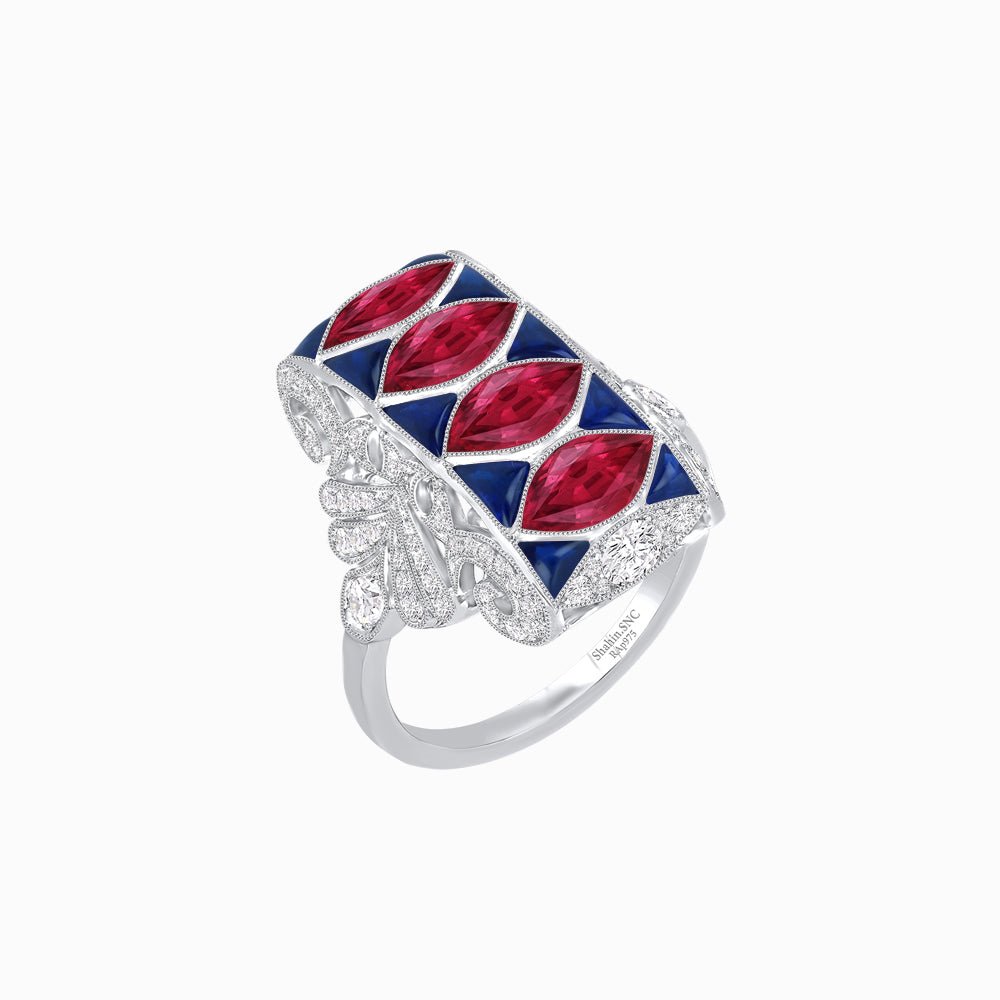 Art Deco Inspired Four-Marquise Geometric Panel Ring - Shahin Jewelry