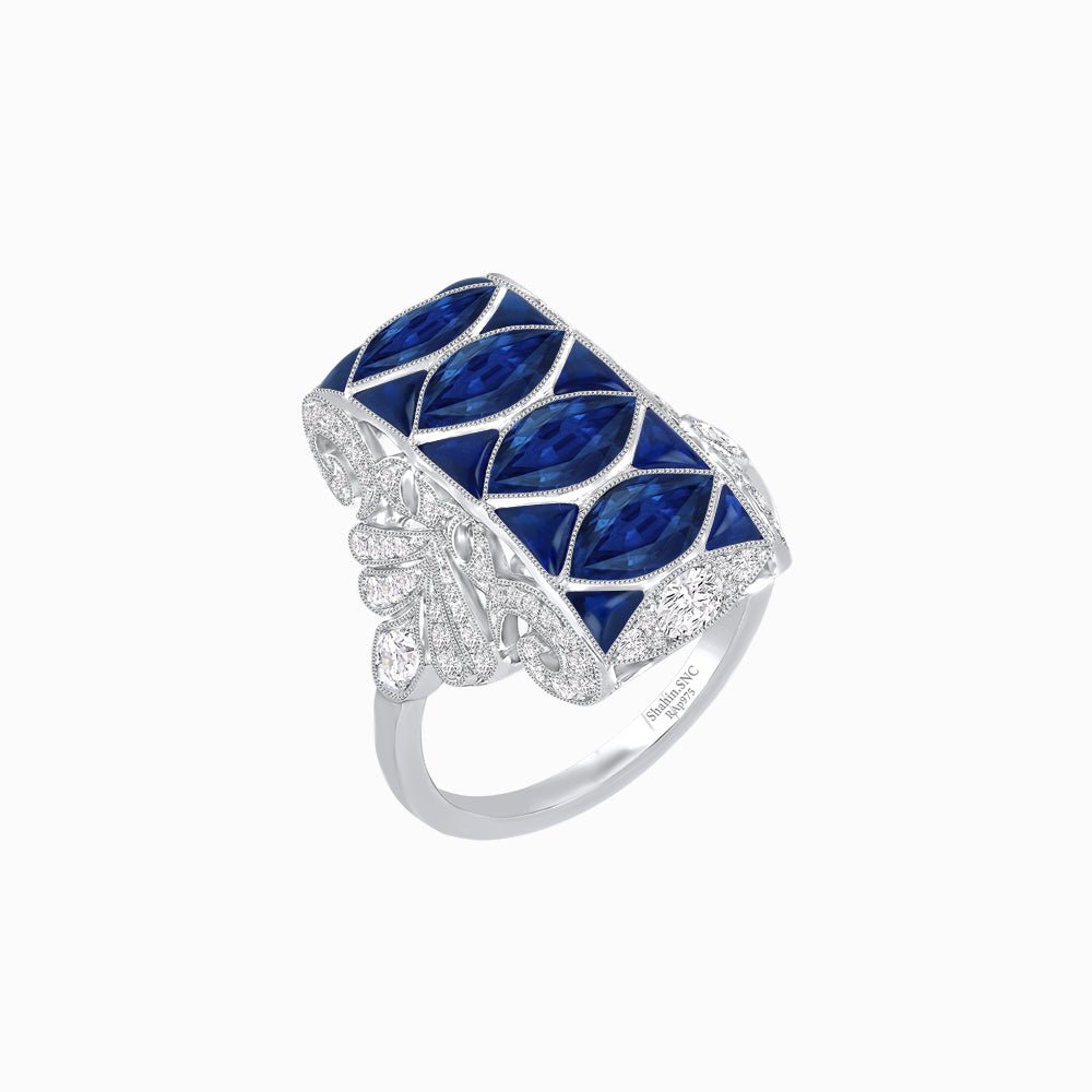 Art Deco Inspired Four-Marquise Geometric Panel Ring - Shahin Jewelry