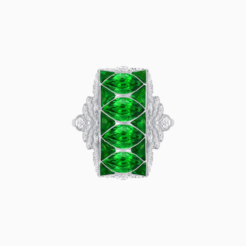Art Deco Inspired Four-Marquise Geometric Panel Ring - Shahin Jewelry