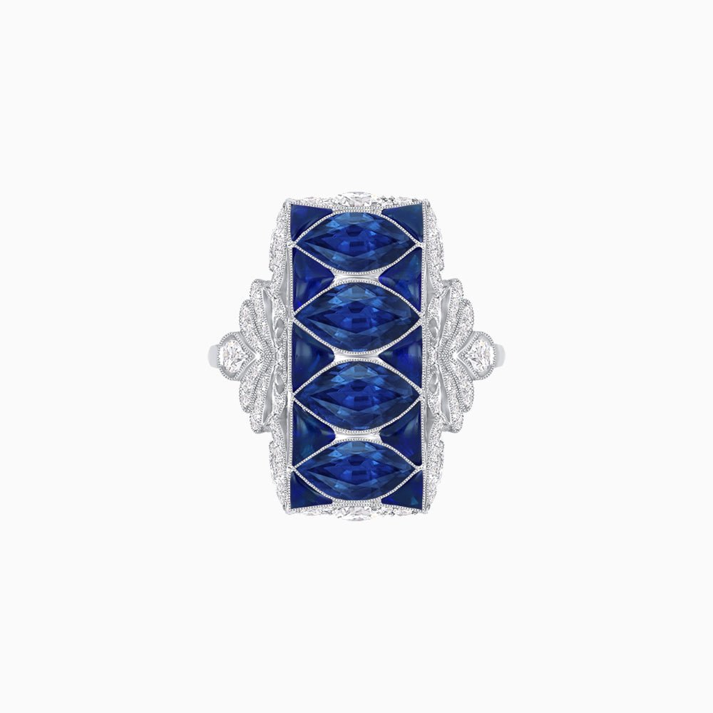 Art Deco Inspired Four-Marquise Geometric Panel Ring - Shahin Jewelry