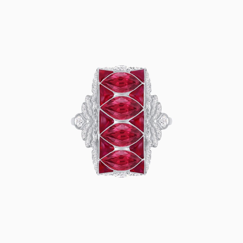 Art Deco Inspired Four-Marquise Geometric Panel Ring - Shahin Jewelry