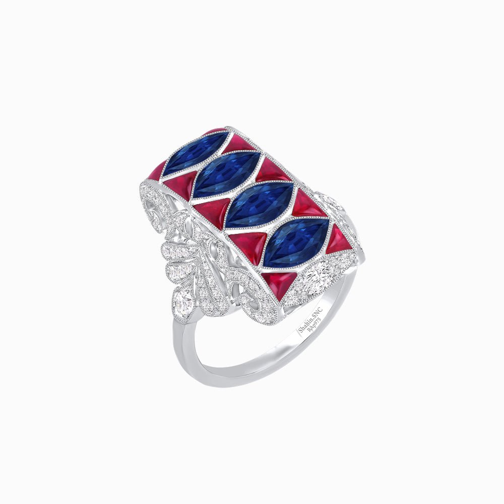 Art Deco Inspired Four-Marquise Geometric Panel Ring - Shahin Jewelry