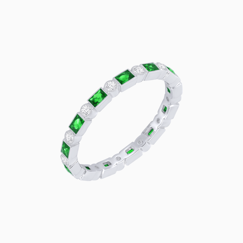 Art Deco Inspired Gemstone & Diamond Eternity Full Band - Shahin Jewelry