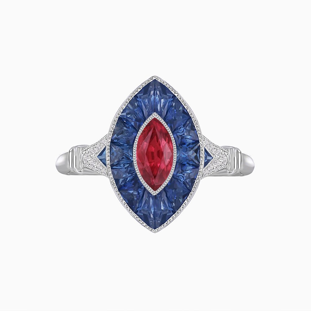 Art Deco Inspired Gemstone Marquise Ring - Shahin Jewelry