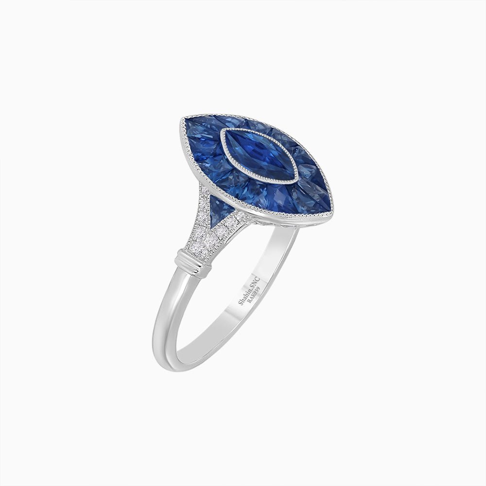 Art Deco Inspired Gemstone Marquise Ring - Shahin Jewelry