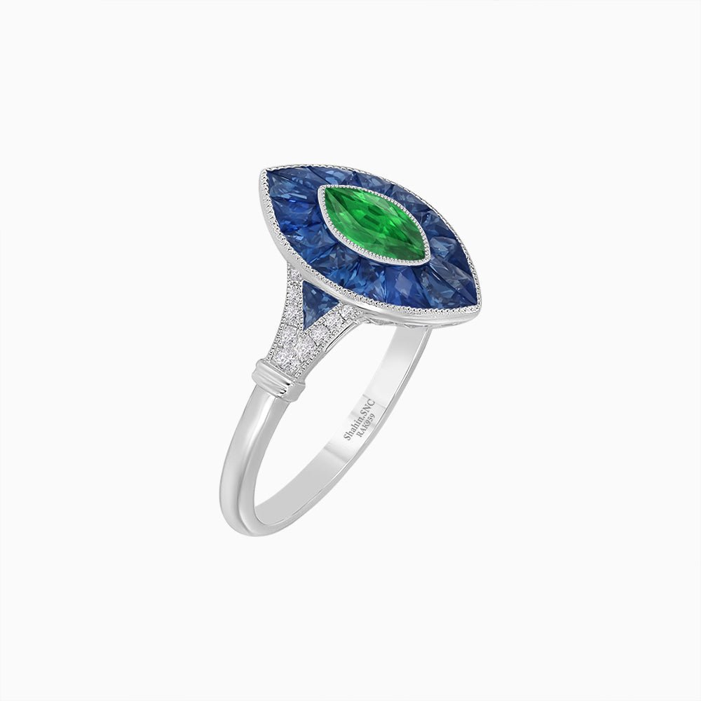 Art Deco Inspired Gemstone Marquise Ring - Shahin Jewelry