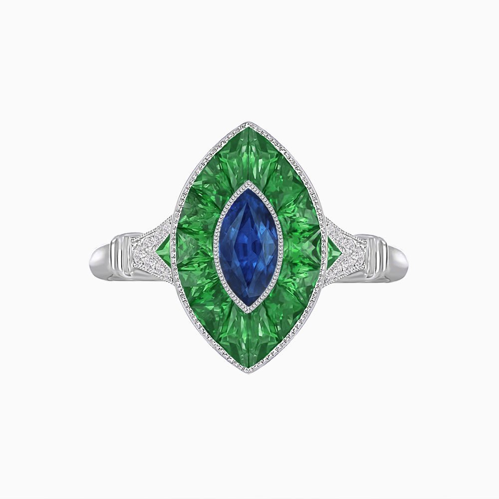 Art Deco Inspired Gemstone Marquise Ring - Shahin Jewelry