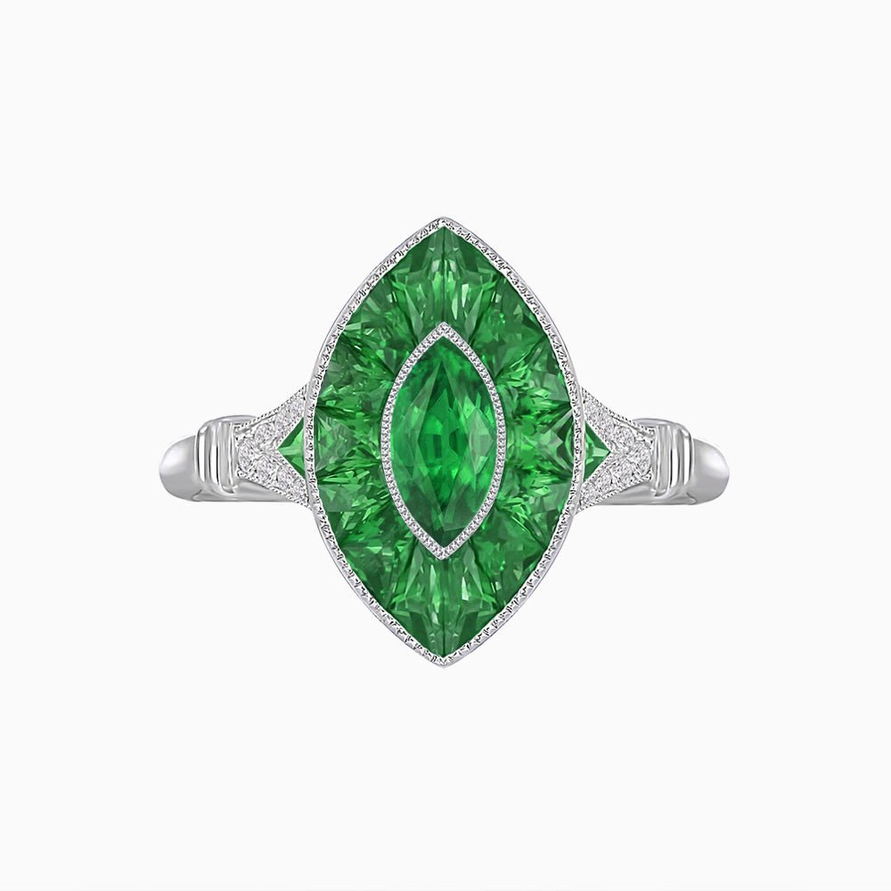 Art Deco Inspired Gemstone Marquise Ring - Shahin Jewelry