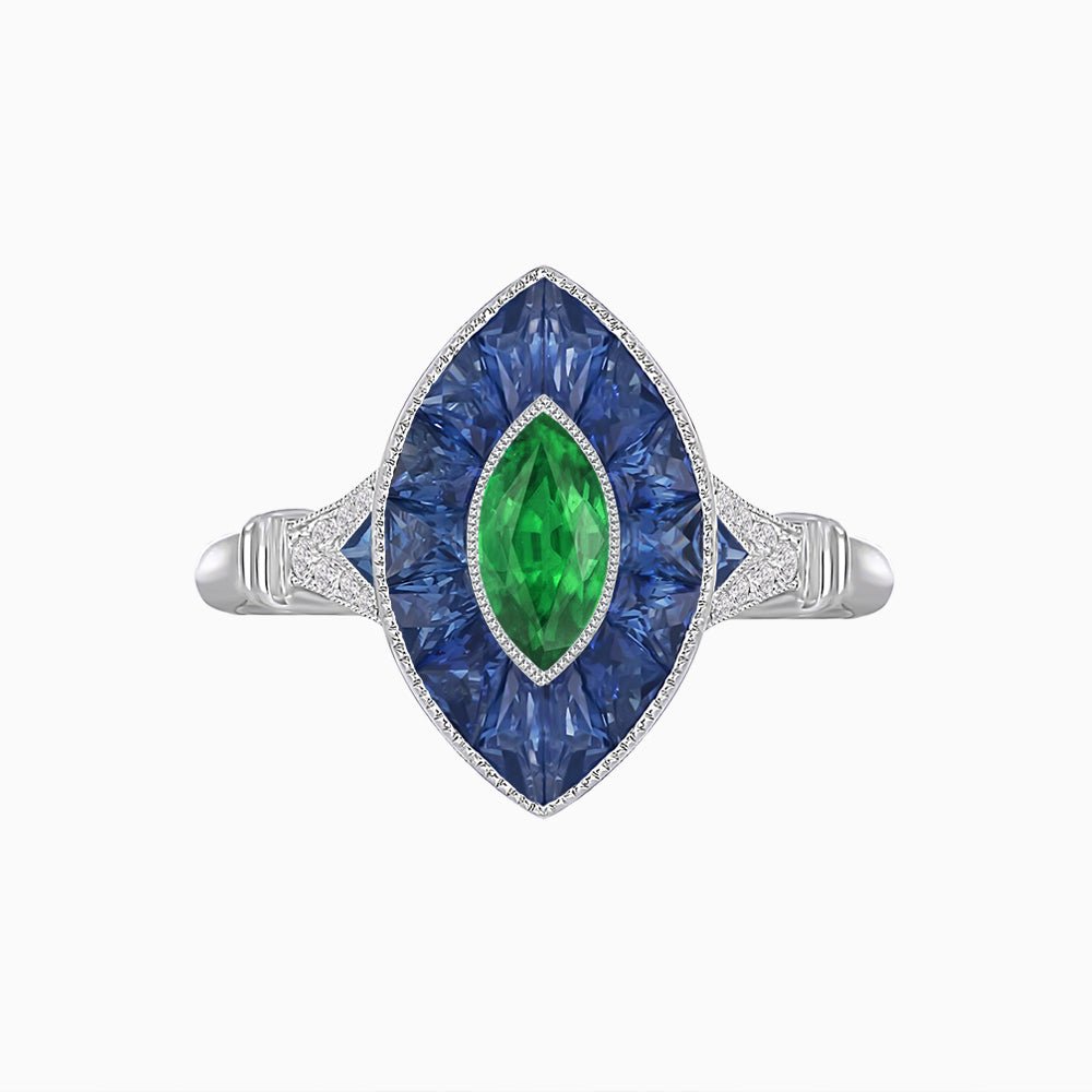 Art Deco Inspired Gemstone Marquise Ring - Shahin Jewelry