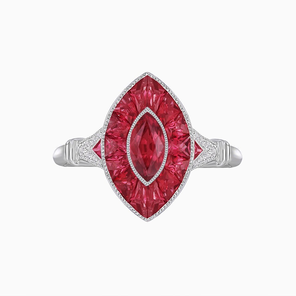 Art Deco Inspired Gemstone Marquise Ring - Shahin Jewelry