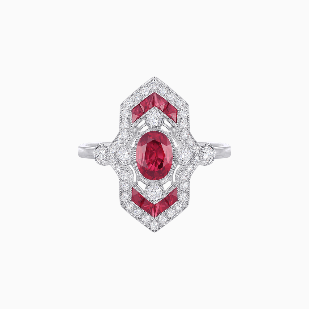 Art Deco Inspired Gemstone Navette Ring - Shahin Jewelry