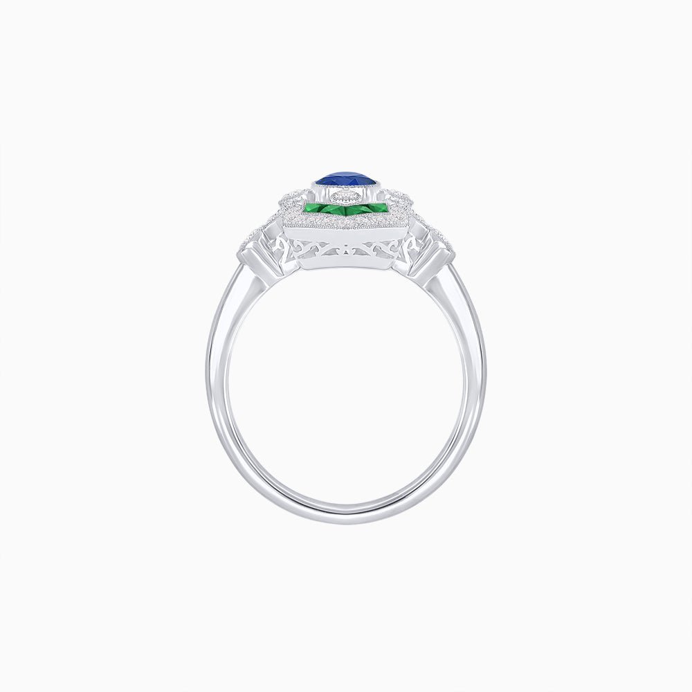 Art Deco Inspired Gemstone Navette Ring - Shahin Jewelry