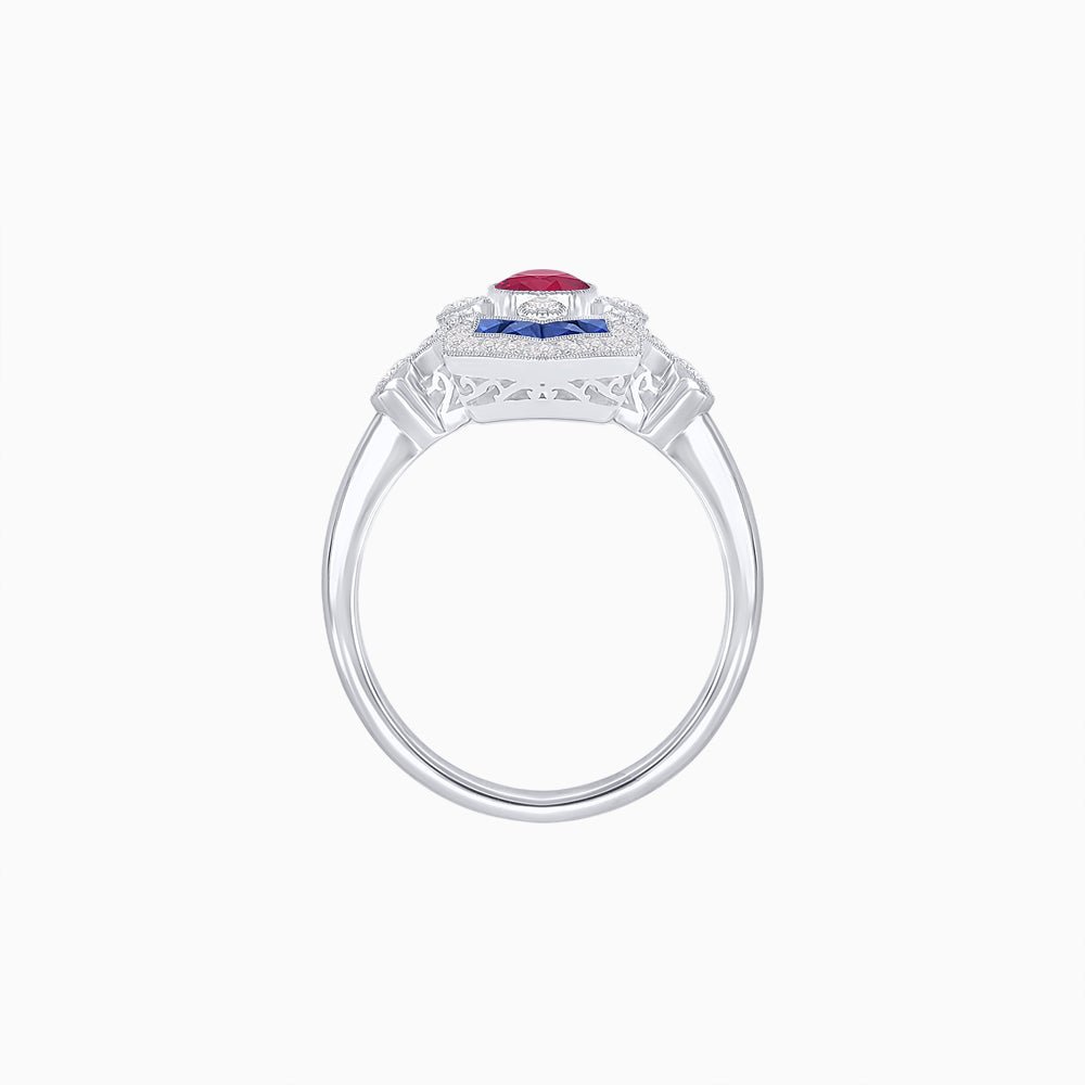Art Deco Inspired Gemstone Navette Ring - Shahin Jewelry