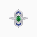 Load image into Gallery viewer, Art Deco Inspired Gemstone Navette Ring - Shahin Jewelry