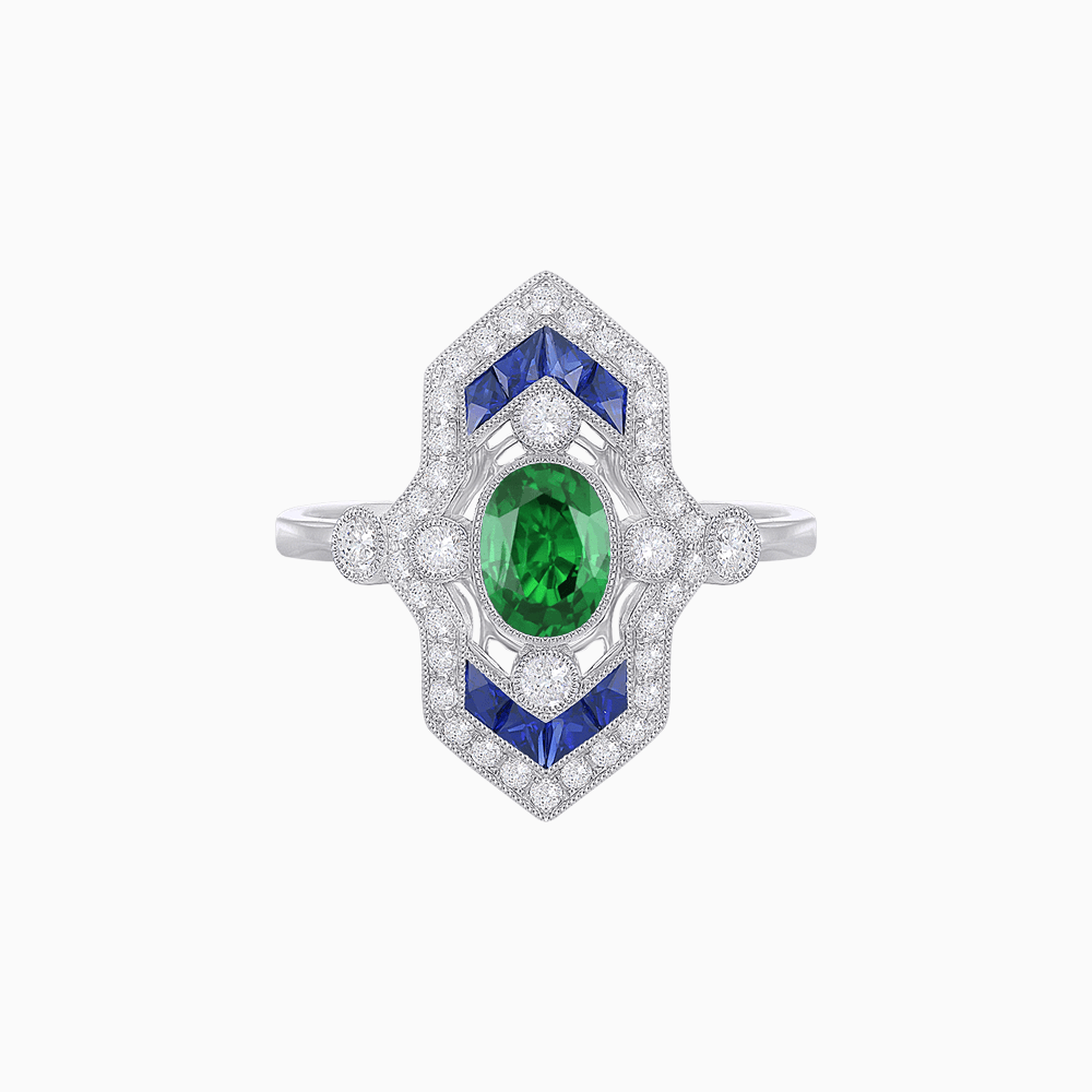 Art Deco Inspired Gemstone Navette Ring - Shahin Jewelry