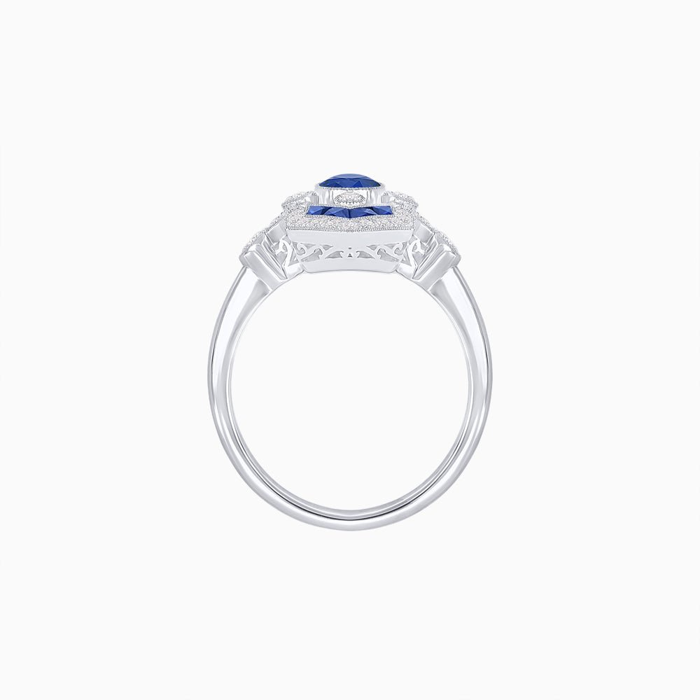Art Deco Inspired Gemstone Navette Ring - Shahin Jewelry